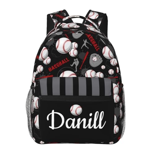 HOXOVAI Custom Baseball Backpack for Boys, Personalized Backpack with Name, Customized School Bookbag, Personalized Gifts for Kids 16in
