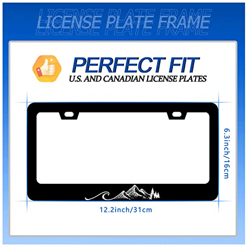 Waves License Plate Frame Ocean Wave Mountains License Plate Stainless Steel Rust-Proof Auto Parts Funny License Plate Cover Decorative With Screws Size 12.3" X 6.3" For Women Men Youth Gifts #TOP5