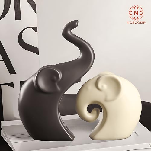 Image of NOSCOMP Home Decor Couple Elephant Statue Ceramic Figures Showpieces for Home Decor - (Set of 2, Black, White)