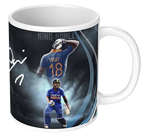 Image of Virat Kohli Printed Coffee Mug for Boys Kids Girls Birthday Gift for Friends Mugs for IPL Cricket Lover Royal Challengers Bangalore Mugs For Gift (Microwave Safe Ceramic Mug-350ml) - CRWM 44