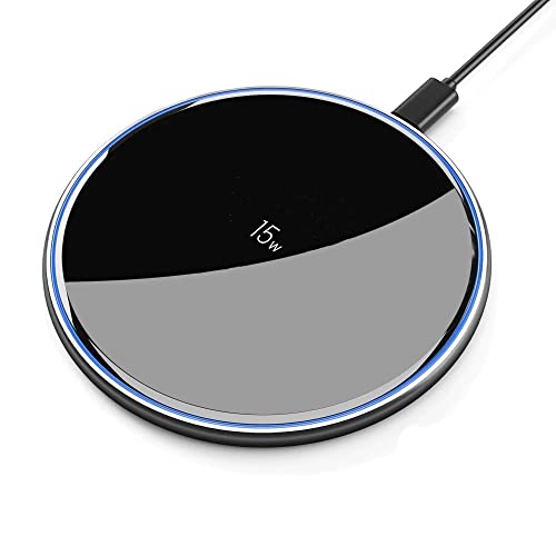 Fast Wireless Charger Thin Aviation Aluminum Technology Fast Charging Pad Compatible with iPhone 13/12/SE /11/XS Max/XR/X/8 Plus Samsung Galaxy S21 S20 S10 Qi-Certified