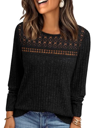 AUTOMET Womens Lace Long Sleeve Shirt Fall Top Fashion Dreesy Casual Tunic Sweaters Mesh Clothes...