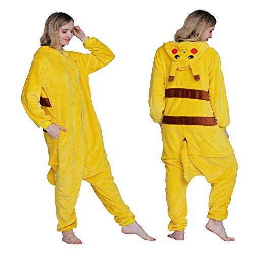 Pikachu Animal Pajamas, Adult Cartoon One-Piece Pajamas Cosplay Onesies Christmas Halloween Costume L Yellow