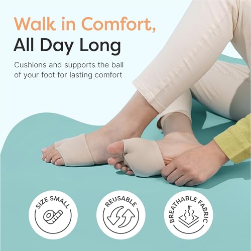 Image of ZenToes Metatarsal Pads for Men and Women - Ball of Foot Support Cushions for Sesamoiditis, Metatarsalgia, Morton's Neuroma - 2 Pairs Fabric Sleeves with Gel Inserts (Small, Beige) (Pack of 2)