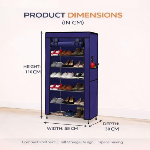 Image of Metal Shoe Stand with Cover, 6 Tier Shoe Organizer for Home & Office - Blue