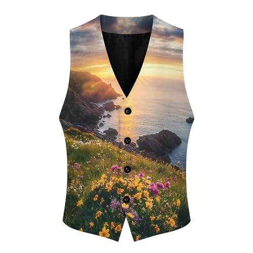 Ireland Sunset Seascape Men's Suit Vests Business Formal Dress Vest V-Neck Waistcoat for Wedding Casual4