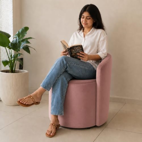 Image of Jaico Wood Seating mudda Puffy Stool Chair for Living Room, Dressing Table, Office, Home Decor, Ottoman pouffes, Sofa Type, and Large .Ottoman and Chair Combined into one (Pink)