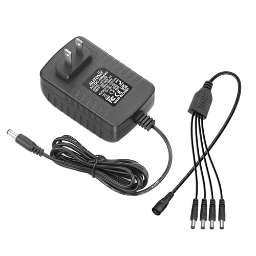 ALITOVE Security Camera Power Supply Adpter 12V 2A with 4 Way Power Splitter Cable 5.5x2.1mm 100-240V 50-60Hz AC to DC Converter for Analog AHD CCTV DVR Surveillance System/LED Strip Lights