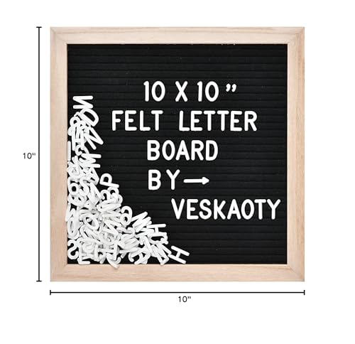 felt letter board with 294 letters numbers amp symbols - 10 x 10 inch changeable message board with wooden frame wall mount hook black amp wood