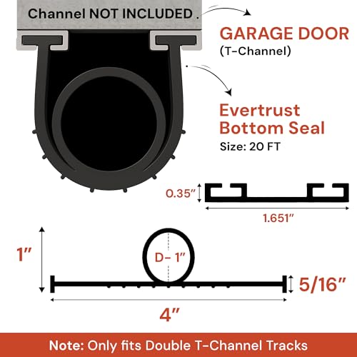 EverTrust 20Ft/6M Garage Door Bottom Seal – Weatherproof Stripping Rubber Seal with T-Ends 5/16 inch. Protect Your Garage from Weather and Dust with EPDM Rubber Garage Door Draft Stopper by EverTrust - Image 2