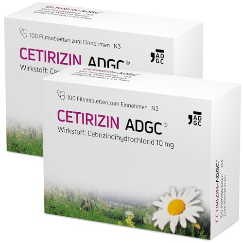 Cetirizin-ADGC - 2x 100 Stück - Allergie-Tablette mit schneller und langanhaltender Wirkung gegen Allergien Heuschnupfen Nesselsucht und tränende Augen - für Erwachsene und Kinder ab 6 Jahren