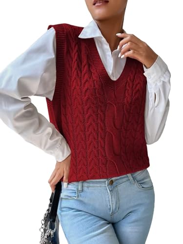 Image of Womens Sweater Vest Sleeveless Cotton Casual V Neck Pullover