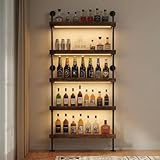 Woskar 5-Tier Wall Mounted Wine Rack with LED, Industrial Pipe Bar Shelf for Wine Bottle...
