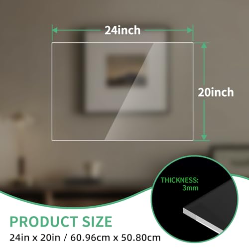 Image of 20X24 Plexiglass Sheets 1 /8 inch Thick,3mm Clear Acrylic Sheet 2 Pack | Plexi Glass Panel for Diy Project, Craft, Window Glass, Picture Frame, Table Top,Acrylic Sign Cut with Saw or Hand Tools