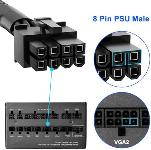 PCIe Cable for EVGA Power Supply, PCIe 8 Pin Male to 6+2 Pin Male, 18AWG 10A EVGA Supernova Power Supply Cables -23.6 inch (60cm)