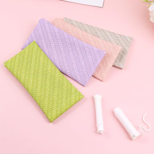 Image of Mini Tampon Bag, Sanitary Tampon Storage Bag 4 Count,Self-closing shrapnel, One-Handed Opening, Waterproof leather material Keeps It Safe and Tidy, Hides Tampons and Small Objects,Long Rectangle Shape