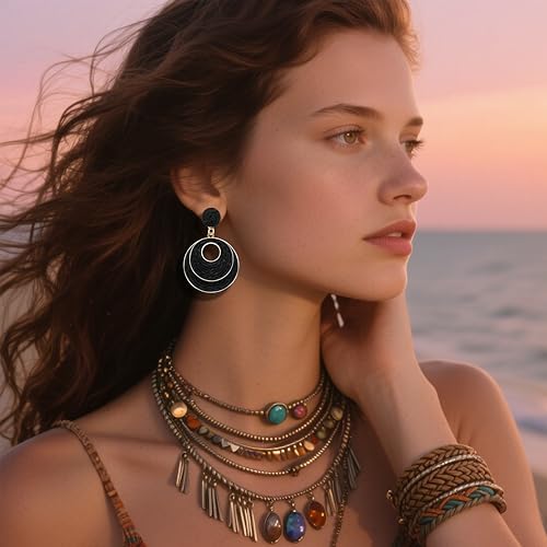 Image of Raffia Hoop Earrings for Women - Boho Straw Wiker Dangle Drop Earrings for Summer Beach, Bohemian Trendy Rattan Jewelry