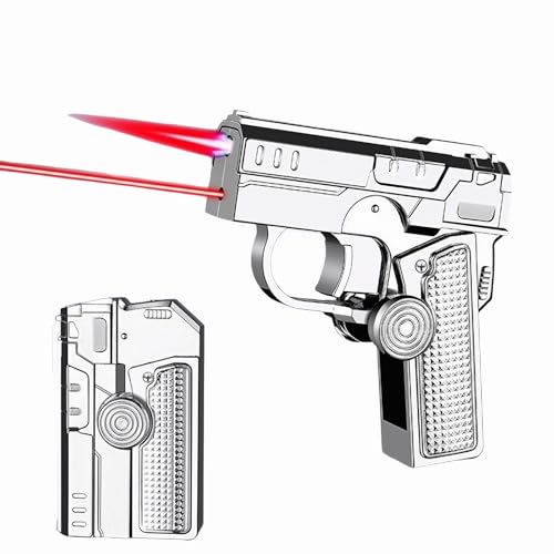Encendedor Antorcha Resistente Al Viento Recargable Butano Llama Roja Vela para Fiestas Barbacoa Camping Hombres (Sin Gas)(Silver)
