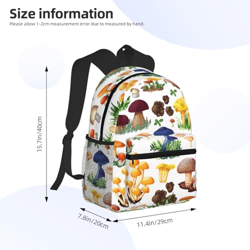 Sac à dos basique noir imprimé champignon japonais avec grand compartiment - 4