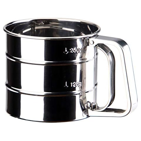 ChefGiant 2.5 Cup Flour Sifter, Semi Automatic Small Baking Sieve, Stainless Steel, Fine Mesh Sieve Flour Duster Cover