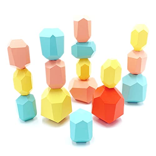Open Road House Stacking Rocks - Stacking Stones - 16 Pc Wooden Stacking Rocks For Kids - Sorting & Stacking Toys - Balancing Stones - Wooden Stacking Stones - Rock Blocks Kids (Pink Blue Yellow) #TOP15
