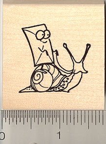 Cartoon Snail Mail Rubber Stamp - Wood Mounted