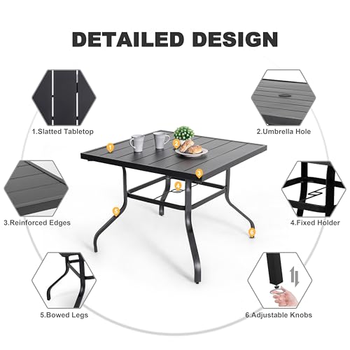 Image of NUU GARDEN 5 Piece Outdoor Dining Set, 4 Textilene Dining Chairs and 37 inch Square Dining Table with 1.57 inch Umbrella Hole, for Backyard, Patio, Garden, Gray and Black