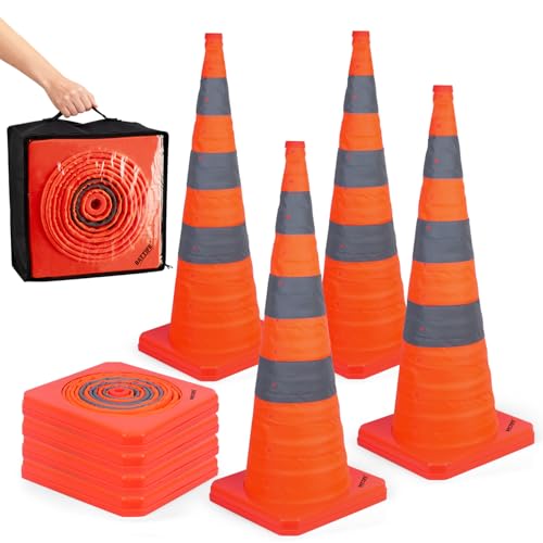 Image of BATTIFE 4 Pack 36 Inch Collapsible Traffic Cones, Orange Safety Cones