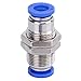 SNS Bulkhead Union 1/4 Tube OD Nickel Plated Brass Push To Connect Fittings 10 PCS Per Pack SPM-1/4