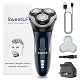 SweetLF Electric Razor for Men, 120 Min Shaving, Fast UK Adapter (1H Charging),100% Waterproof, Wet & Dry Rotary Shavers for Men with Pop-up Trimmer, LED Display, Dark Blue