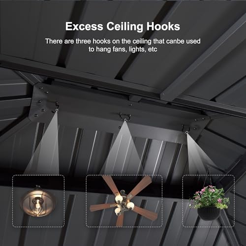 PURPLE LEAF 12' X 18' Patio Hardtop Gazebo Outdoor Pavilion Gazebo with Galvanized Steel Double Roof for Patio Lawn Garden Aluminum with Curtains Grey - Image 7