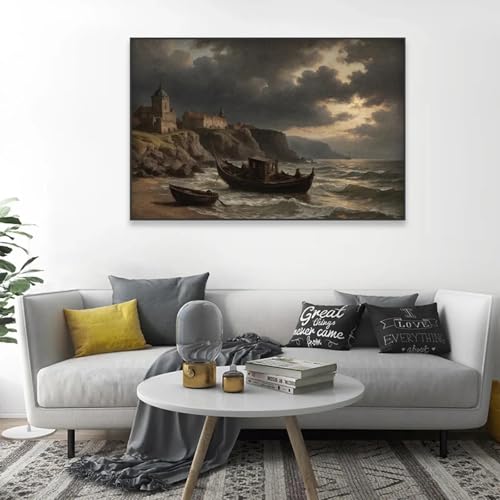 Impression vintage de scène orageuse sur toile premium Dark Academia