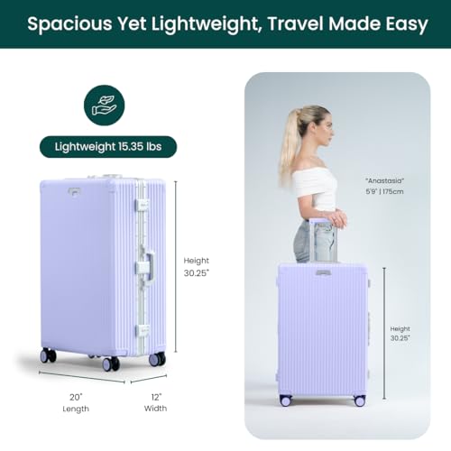 Image of Nobl Travel Large Luggage, Noble Zipperless Aluminum Frame PC Hard Shell Checked Suitcase, 30.25 inchx20 inchx12 inch, Big Check-in Bag with 360 Spinner Wheels, TSA Locks, Interior Compression - Lavender