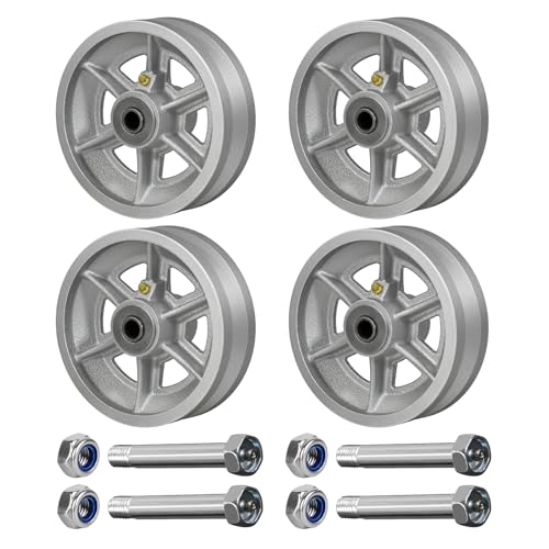 Image of 6 Inch V-Groove Steel Wheel, 7 /8 inch Wide 90 Groove, Fits 1 inch Angle Iron Track, Heavy Duty Industrial Track Wheel with Relief Groove, High Load Capacity(4 Pack)