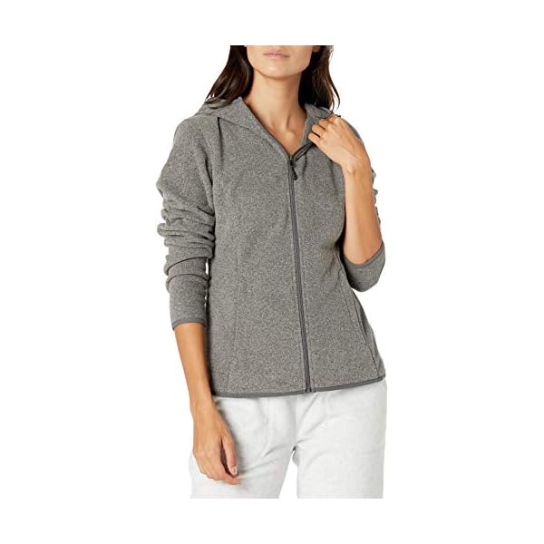 AMAZON ESSENTIALS Women's Long-Sleeve Hooded Full-Zip Polar Fleece Jacket, Charcoal Heather, Large