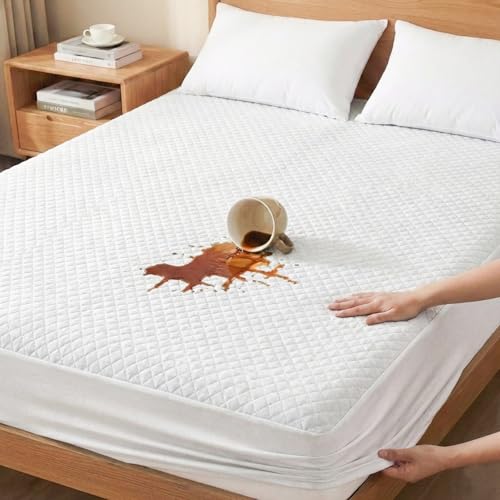 Image of Ayka 100% Waterproof Knitted Mattress Protector King Size Breathable Hypoallergenic Noiseless Ultra Soft Fitted Bed Protector 72x72 inch Mattress /Bed Cover (King 72 * 72 inch, White)