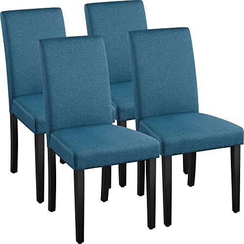 Yaheetech Upholstered Fabric Dining Chairs Set of 4 Modern Style Kitchen Dining Room Chairs with Solid Wood Legs for Home, Blue