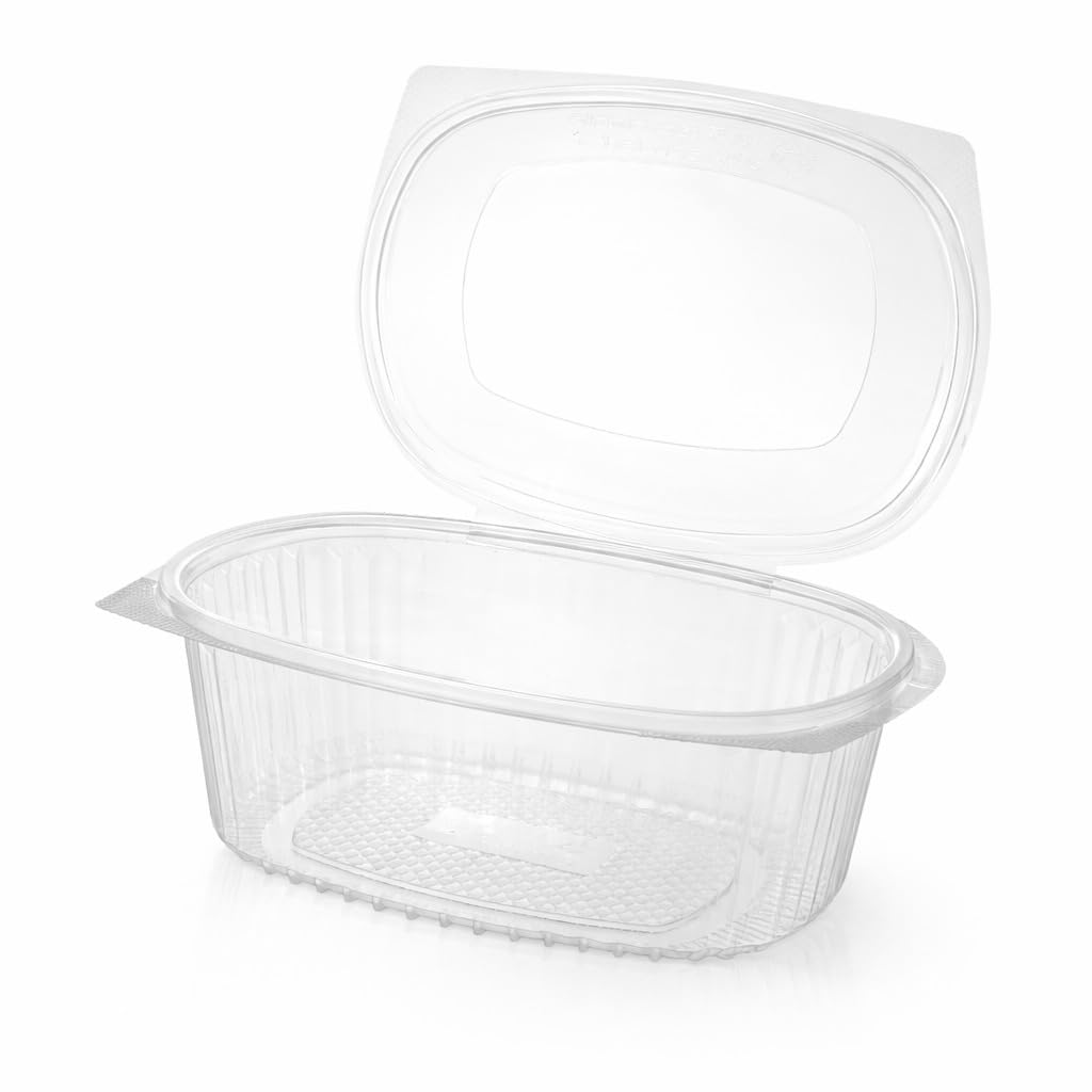 Commerline Owalne miseczki składane z pokrywką, 300 sztuk, 500 ml, przezroczyste plastikowe pojemniki na delikatesy i żywność, pojemniki do sałatek, pojemniki do pakowania żywności, 300 sztuk