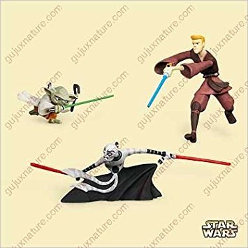 Asajj Ventress, Anakin Skywalker, and Yoda Star Wars: Clone Wars minis 2006 Hallmark Ornament QXM2113
