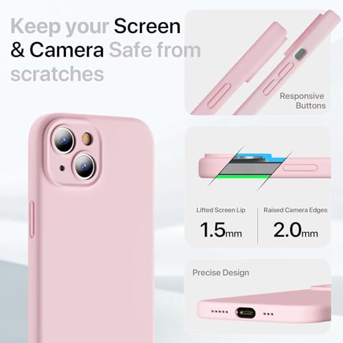Image of GOODVISH Compatible with iPhone 15 Case, Silicone Upgraded [Enhanced Camera Protection] Phone Case with [2 Screen Protectors], Soft Anti-Scratch Microfiber Lining Inside, 6.1 inch, Sand Pink