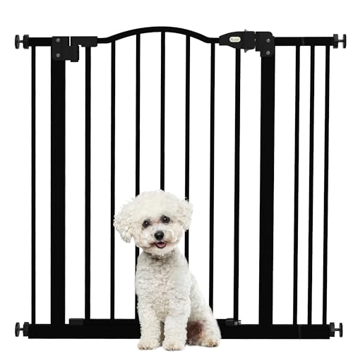 PawHut 78 cm Cancelletto per Cani da Interno, Cancello per Cani di Sicurezza, Barriera Cancellino per Cani Estensibile 74-87 cm con Doppio Blocco e Chiusura Automatica per Scale e Porta, Nero