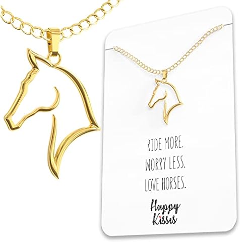 Happy Kisses Horse Necklace - Elegant Horse Themed Jewelry for Girls 8-12 & Women - Charm with Message Card - Equestrian Gifts for “I Love Horses” and Racing Cover