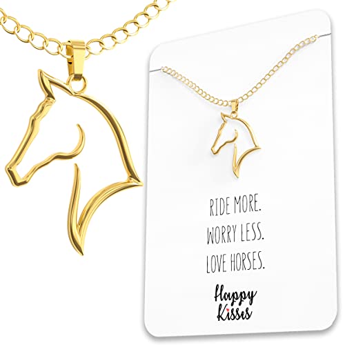 Happy Kisses Horse Necklace - Elegant Horse Themed Jewelry for Girls 8-12 & Women - Charm with Message Card - Equestrian Gifts for “I Love Horses” and Racing
