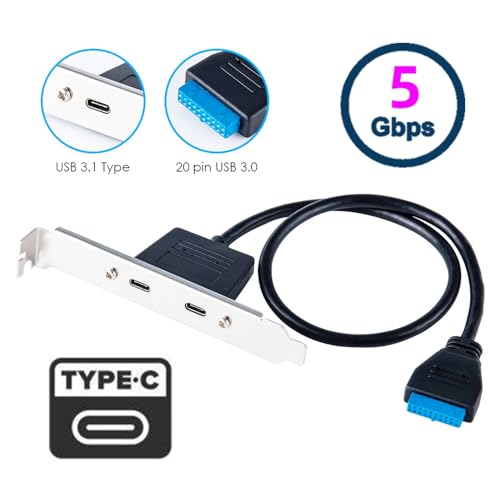 Image of cablecc 5Gbps 19 /20Pin USB3.0 Motherboard to Dual Ports USB-C Type-C Female PCI-E Back Panel Cable 50cm