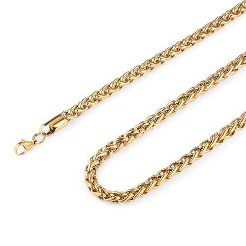 Image of HZMAN 3.0 mm Stainless Steel Wheat Silver Chain Necklaces for Men & Women 16 inch -36 inch