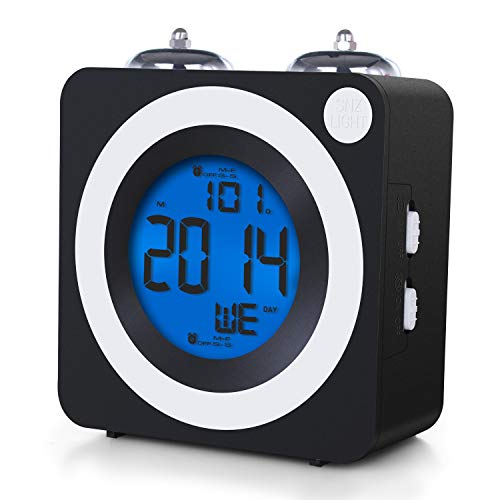 KidsHobby Sveglia digitale Non-ticks Accuraqcy Allarme Doppia sveglia Sveglia con interruttore indipendente dall'allarme, Snooze, sveglia a doppio campanello retroilluminata