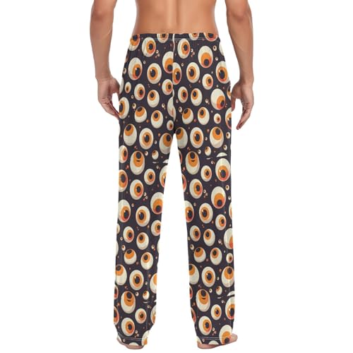 Men’s Cartoon Eyeballs Pajama Pants with Pockets, Comfortable Lounge Sleep Bottoms#3012