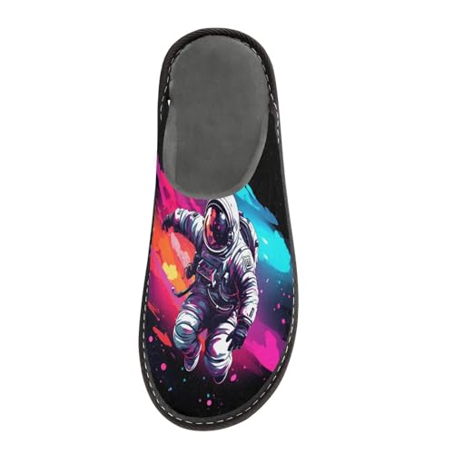 ALAZA Astronaut Watercolor Fuzzy Slippers for Women Men Warm Soft Lightweight Memory Foam House Slippers 6.5-73