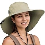 Wide Brim Sun Hat Outdoor UV Protection Safari Cap for Women Olive