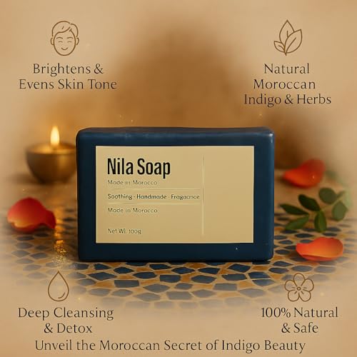 Image of MS MAGIC SECRET Moroccan Nila Soap - Brightening Body Soap Bar | Natural Indigo Powder Hammam Skincare | Deep Cleansing, Exfoliating & Glow Enhancing Bath Soap for Women & Men | 100% Natural, Sourced from Morocco made with Pure Nila, Shea Butter and Coconut Oil